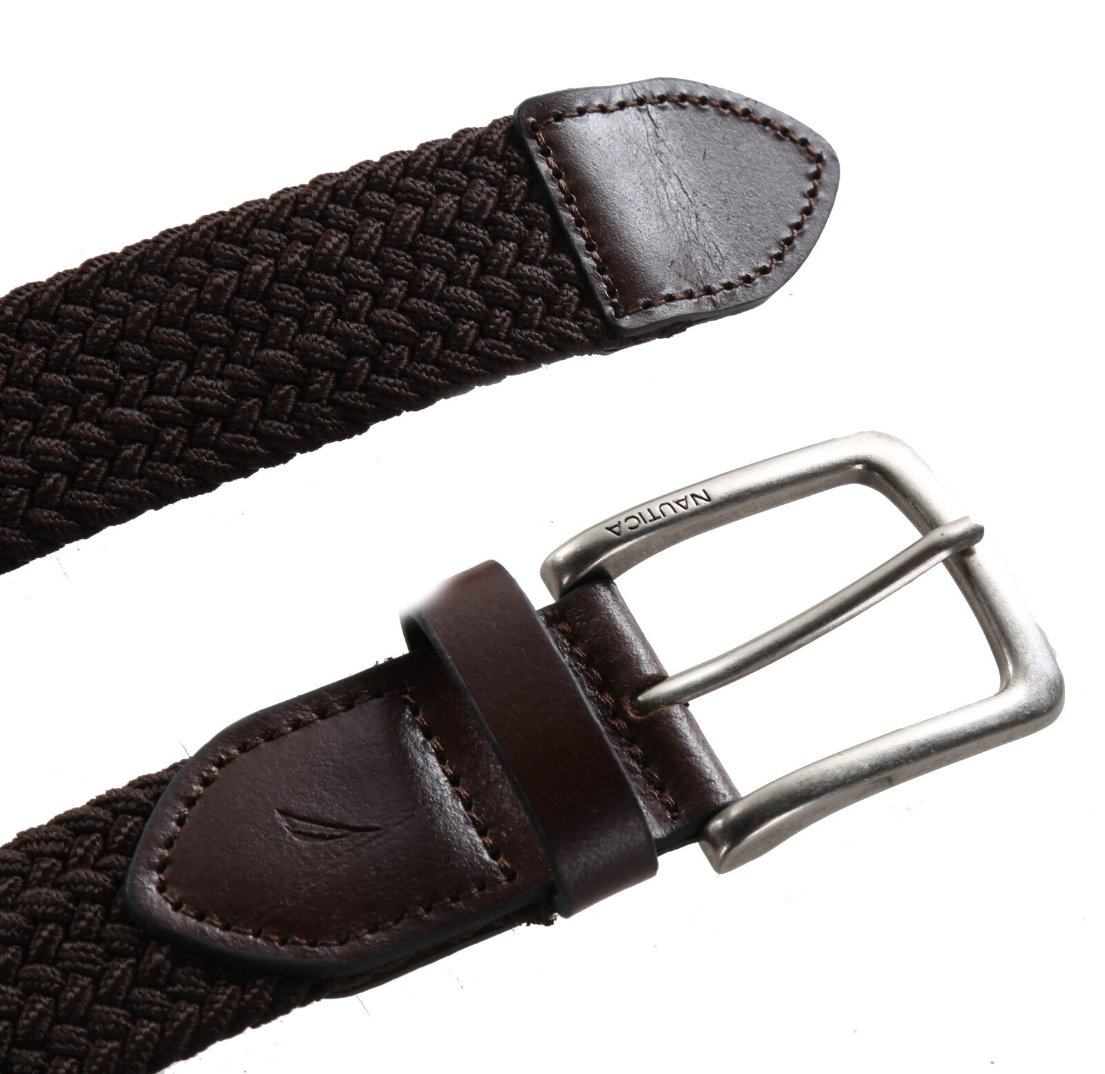 NAUTICA Men's Handcrafted Woven Stretch Belt Elastic Rubber/Leather