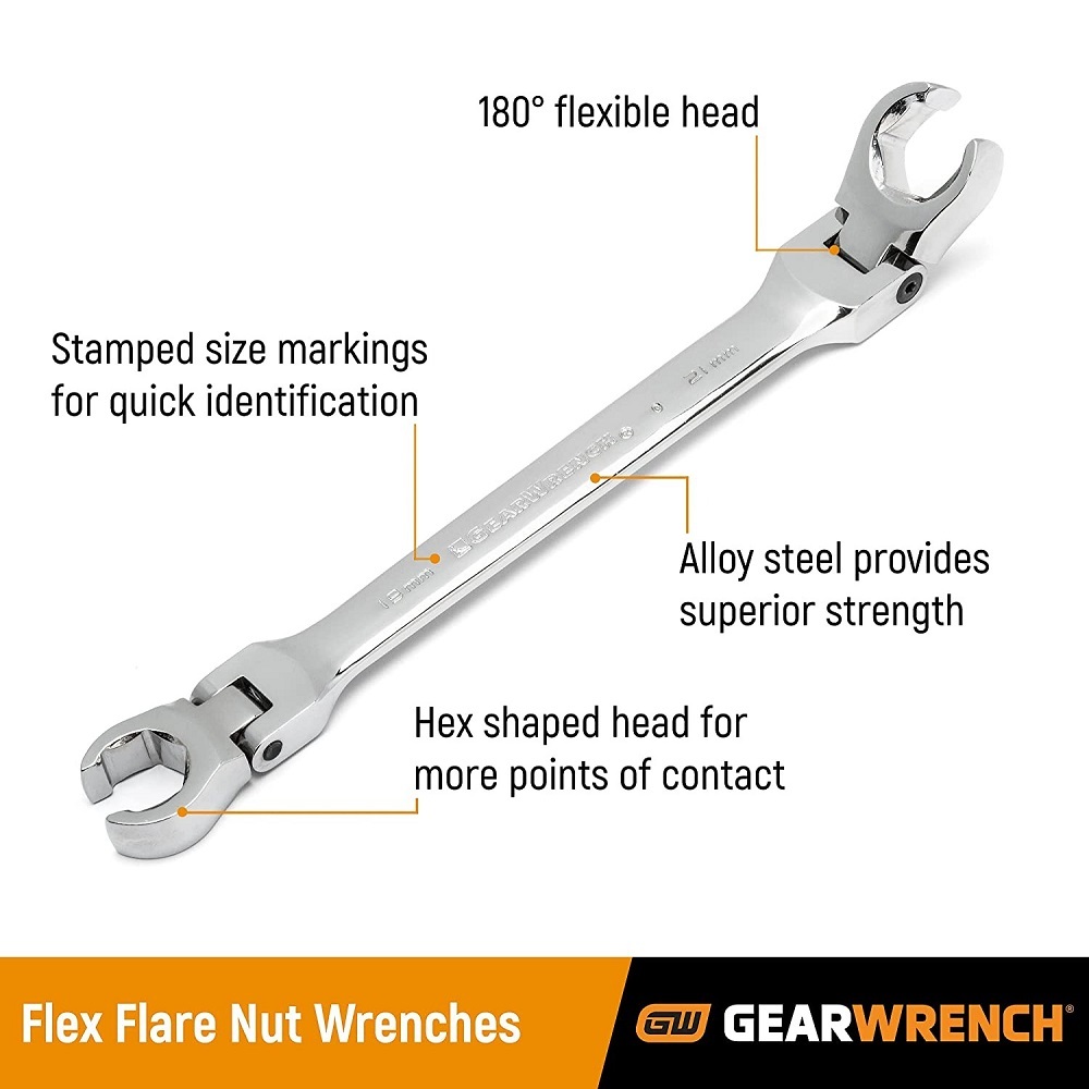 GEARWRENCH 3pc Metric Flex Head Flare Nut Wrench Set