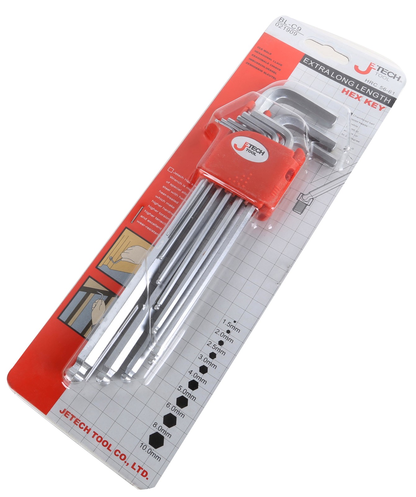 JETECH 9pc Extra Long Hex Key Silver Finish