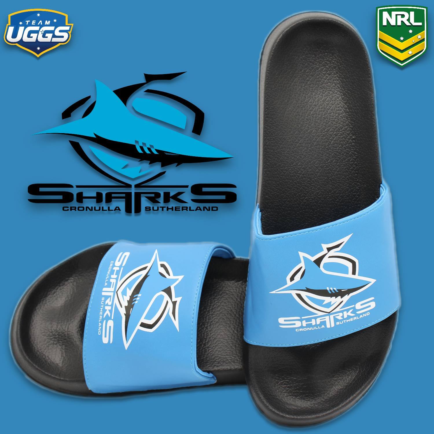 TEAM UGGS Unisex NRL Slides, Cronulla Sharks - need1.com.au