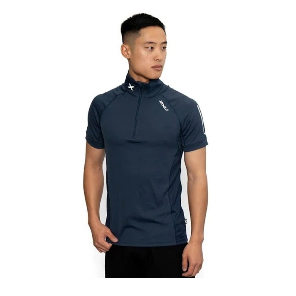 2XU Men's Half Zip Tech Short Sleeves Polo Shirt | Navy | Reflective - Picture 6 of 10