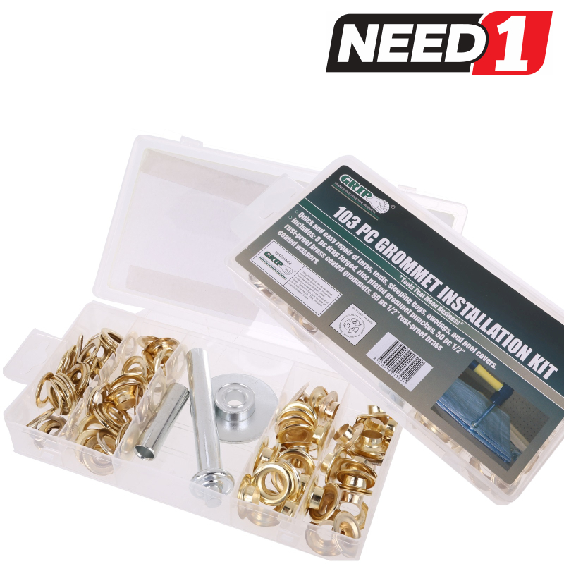 103 Piece 1/2 Grommet Brass Coated & Punch Tool Installation