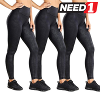 3pc Women's Faux Cracked Leather Workout Leggings