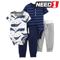 4pc Boy's Clothing Set: Two Short Sleeves Bodysuits, & Two Pants