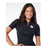 Women's Premium Surf Zip Through Short Sleeve Rash Vest Surf Suit