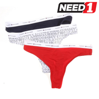 Women’s 3 Pack Cotton Thongs Underwear, Navy/Red/White Printed