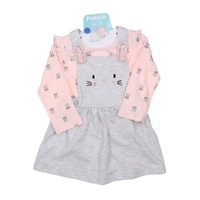 Girl's Ruffle Long Sleeves Romper and Bunny Suspender Skirt Outfit Set For Easter