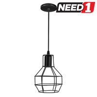 Vintage Retro Style Industrial Black Metal Caged Pendant Light