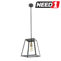 Vintage Suspension Open Trapezoid Frame Brass and Black Pendant Lamp