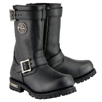 Men's Wide Harness Motorcycle Leather Boots with Zip