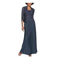 Women's Faux Jacket Long Dress with Satin Skirt