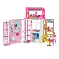 Fully Furnished Barbie House with Pet Puppy & Accessories with 2 Levels & 4 Play Areas