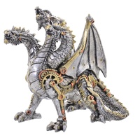 Steampunk Hydra Dragon Figurine: Triple-Headed Mechanical Dragon Statue