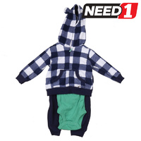 3pc Boys Clothing Set: Hooded Jacket, Onesie & Trackpants