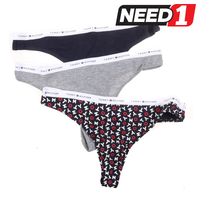 Women’s 3 Pack Cotton Thongs Underwear, Navy/Grey/Navy Printed