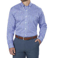 2PK Men's Button Up Dress Shirt Blue Check