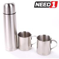Stainless Steel 3pc Vacuum Flask & Mug Set In Nylon Zip Carry Case.