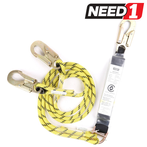  Lanyard TWIN Leg KERNMATLE 12mm 1.5m FIXED, Shock Absorber Snaphook-Snaphook