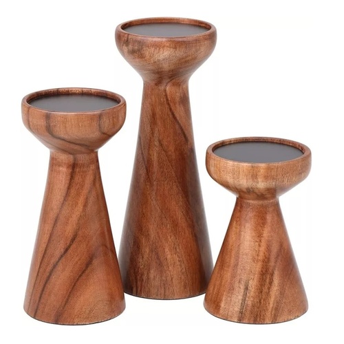 3pcs Flare Candleholders Gift Set Farmhouse Wooden Candle Holders