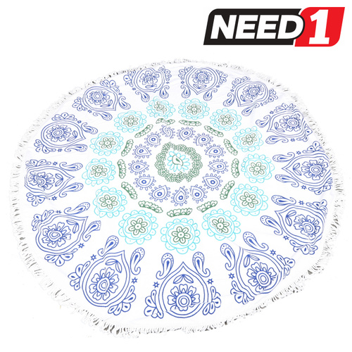 Large 160cm Beach Towel w/ Tassels & Flower Design Round Pool Towel & Blanket
