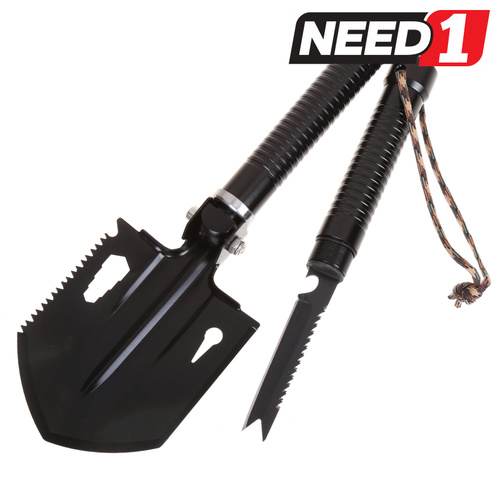 Multi-Purpose Folding Camp Shovel - Includes Glass Breaker, Whistle, Fire Lighter & More