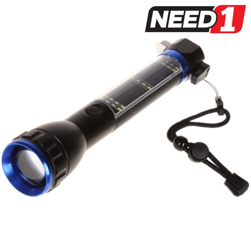 Solar Flashlight Torch -  Heavy Duty Aluminum Body - 220mm Length with Solar Panel