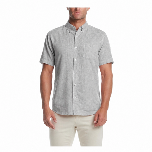 Men's Short Sleeve Linen Cotton Blend Woven Button Down Shirt