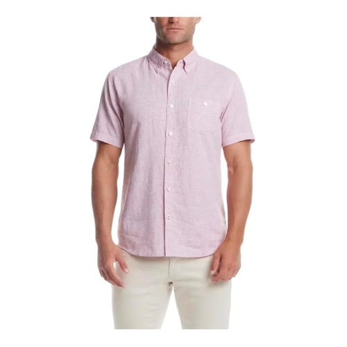 Men's Short Sleeve Linen Cotton Blend Woven Button Down Shirt