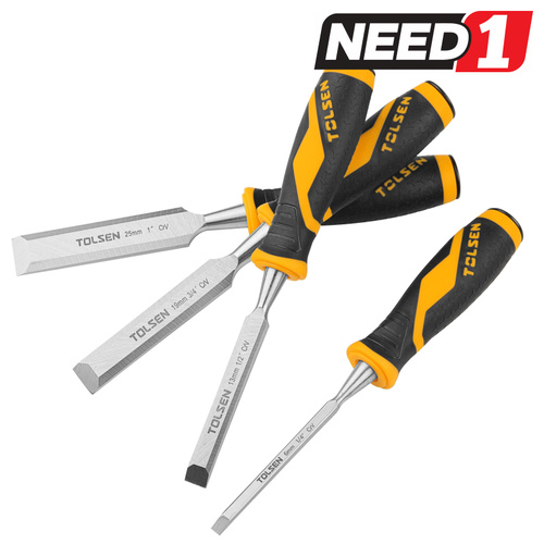4pcs Wood Chisel Kit - CrV - Sizes: 6, 13, 19 & 25mm - Ergo Handles
