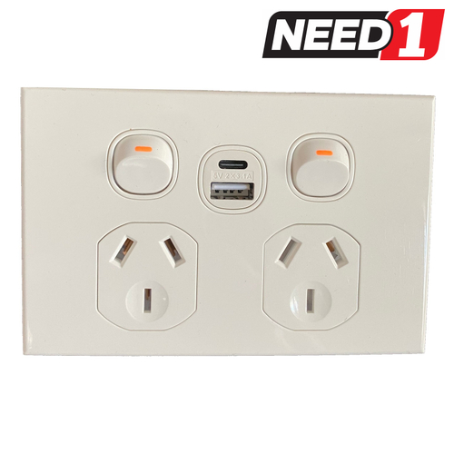 Double Powerpoint with USB A & C Charging Sockets