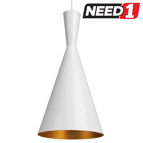 White & Gold Retro Ceiling Single Suspended Pendant Geometric Shade Cone Chandelier