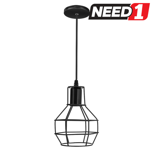 Vintage Retro Style Industrial Black Metal Caged Pendant Light