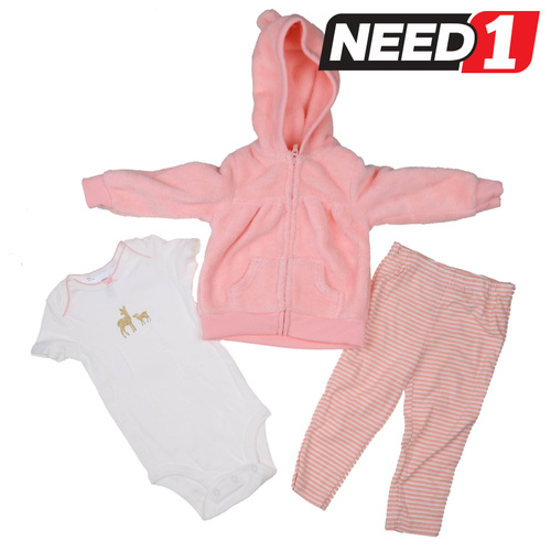 3pc Girl's Clothing Set: Hooded Jacket, Onesie & Leggings