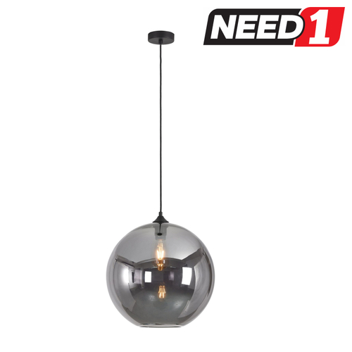 25cm Spherical Globe - Round Smoke Glass Chrome Pendant Light