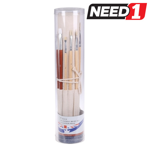 Professional 24pc Artist Brush Set with Cotton Wrap, Acrylic & Oil Painting. Includes Round, Flat and Synthetic Heads.