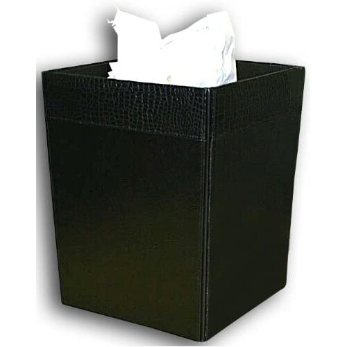 Crocodile Embossed Leather Waste Basket Black
