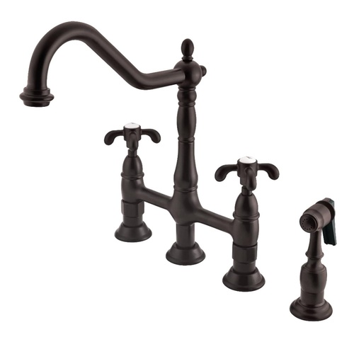 8 Inch French Country Bridge Kitchen Faucet with Brass Sprayer