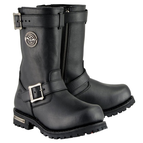 Men's Wide Harness Motorcycle Leather Boots with Zip
