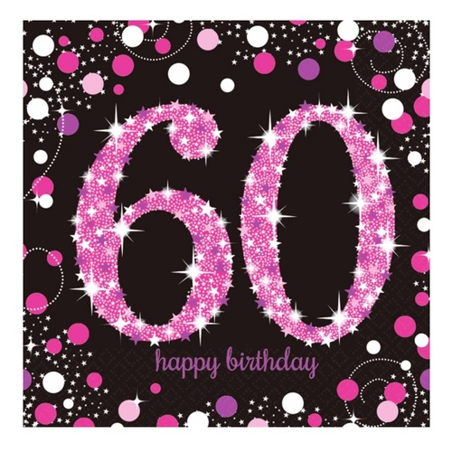 21pk 60th Birthday Party Supplies Pink Sparkling Celebration Napkins