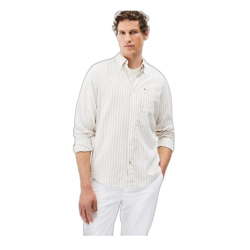 Men's Regular Fit Stripe Linen Long Sleeves Shirt