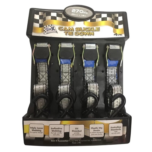 4 Pack Cam Buckle Tie Down Straps