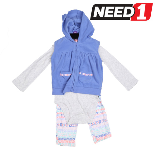 3pc Girl's Clothing Set: Hooded Vest, Bodysuit & Leggings