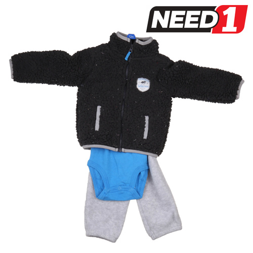 3pc Boy's Clothing Set: Hooded Jacket, Onesie & Trackpants