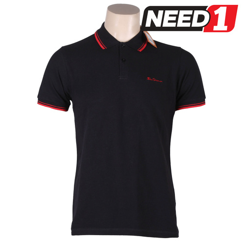 Men's Basic Script Polo Shirt, 100% Cotton, Black/Red
