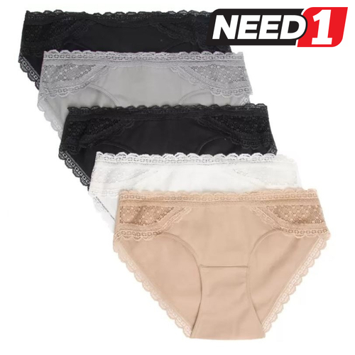 Women's 5 Pack Lace Inset Cotton Stretch Bikinis