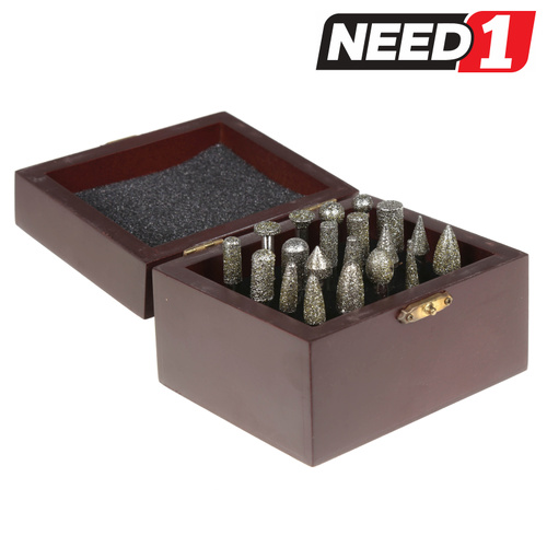 Set of 20 x Electroplated Diamond Mounted Points in Timber Case