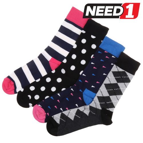 Pack of 4 x Men's Socks - Size: 41-46 - 80% Cotton