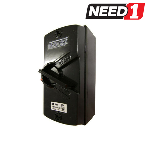 35AMP - Weatherproof Isolator Switch- 1 Pole / Single Phase - BLACK