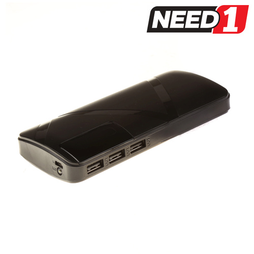 10000mAh 3 USB Powerbank Sleek Design Black with Flashlight