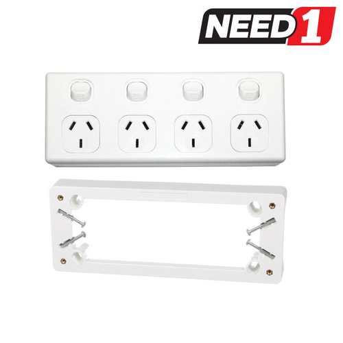 Quad Power Point 10A 250v & Mounting Block to Suit